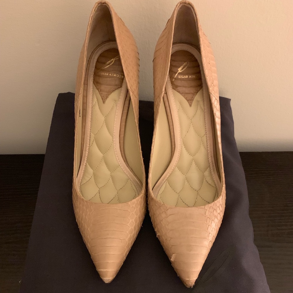 Brian Atwood Malik’s tan snake pumps. Size 7.